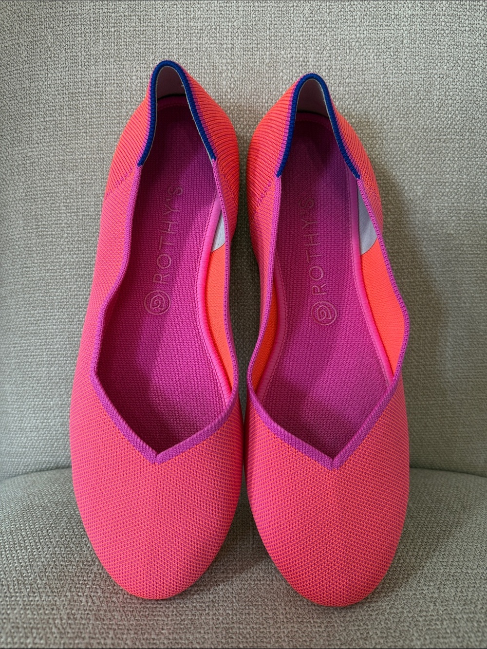 Rothy's Pink and Coral Knit Slip-On Flats